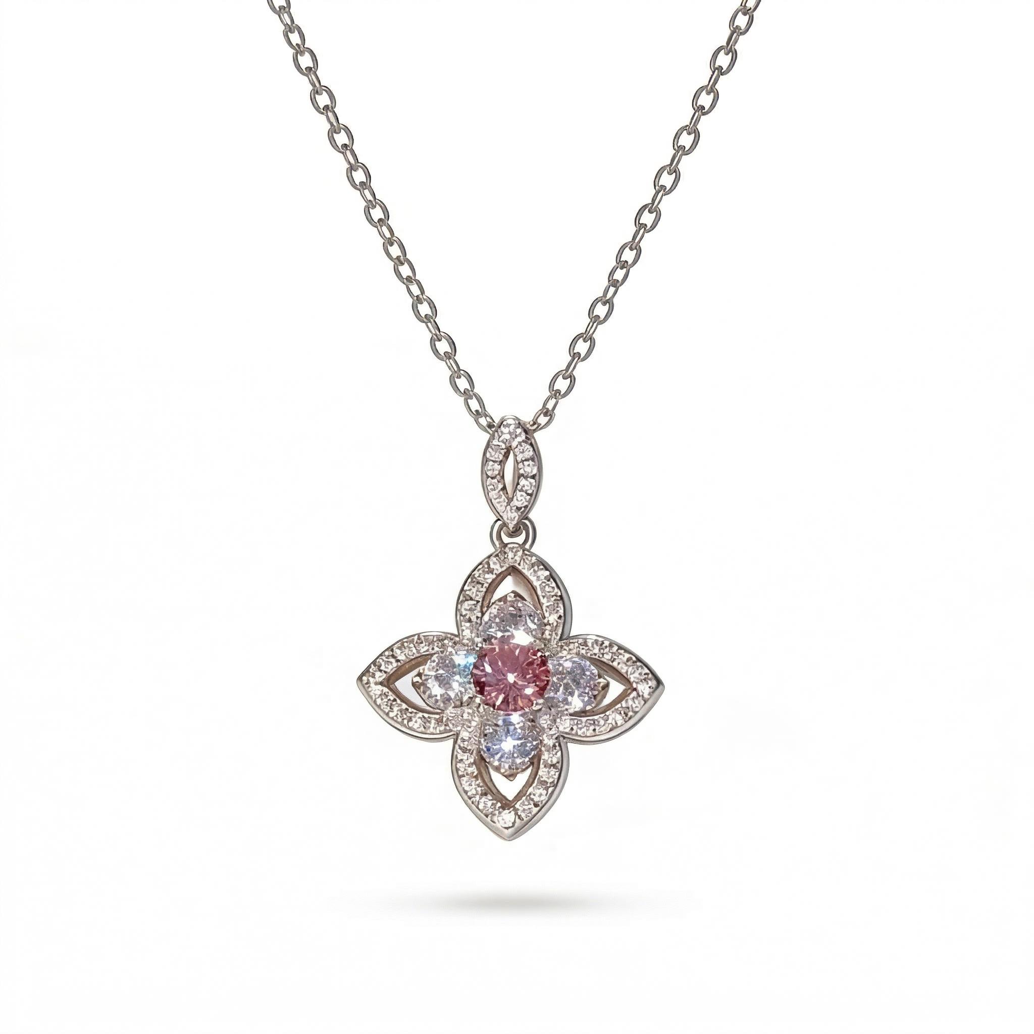 Lucky Clover Multi-color Round Cut S925 Silver Necklace With Silver Shine