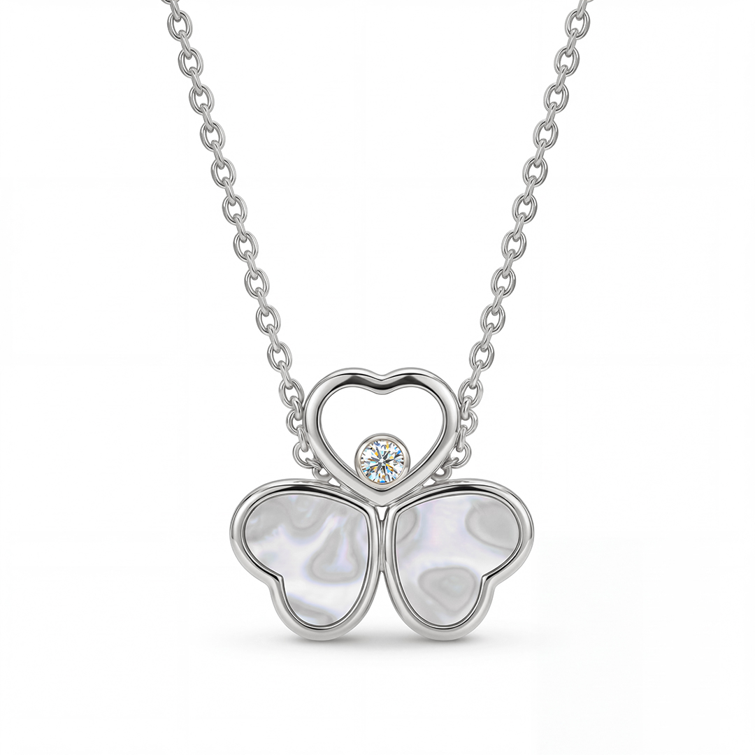 0.5 Ct.tw Heart-shaped With Round Dancing Diamond & Mother Of Pearl Pendant - Image 6