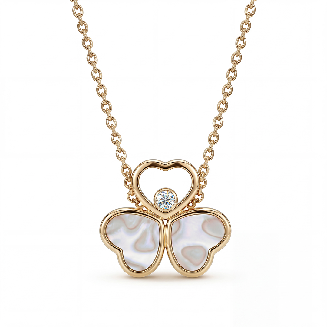 0.5 Ct.tw Heart-shaped With Round Dancing Diamond & Mother Of Pearl Pendant