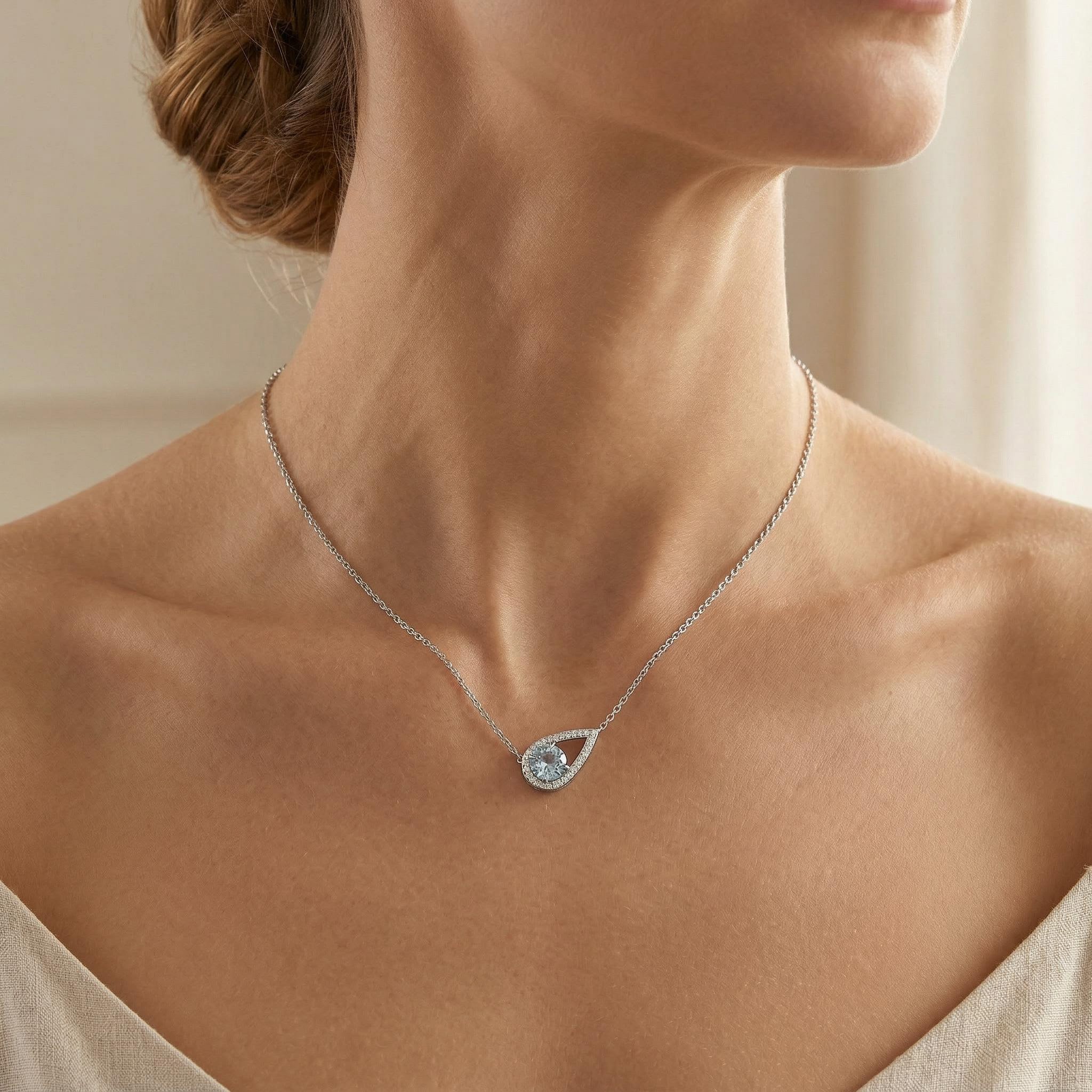 Bold 1.5 Ct.tw Teardrop Blue Round Cut S925 Silver Pendant Necklace - Image 5
