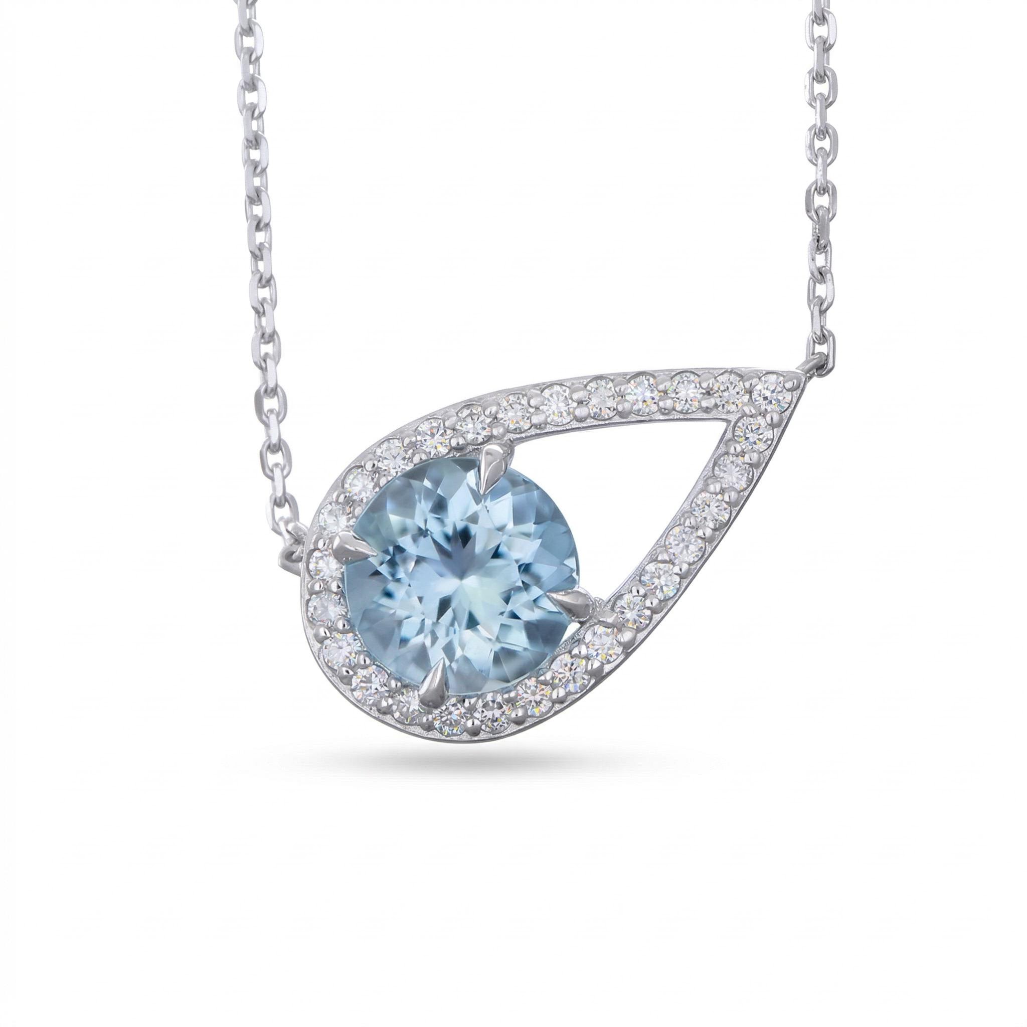Bold 1.5 Ct.tw Teardrop Blue Round Cut S925 Silver Pendant Necklace