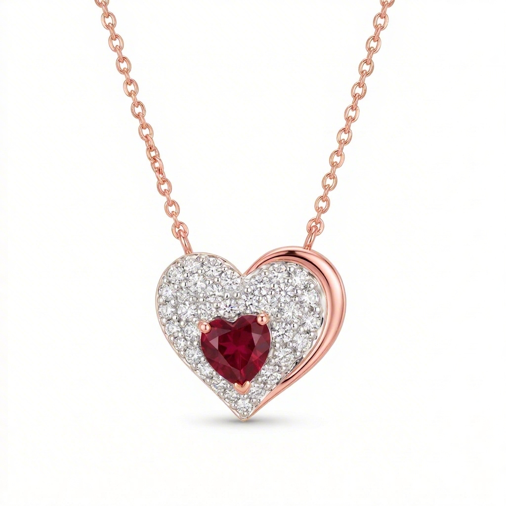 Street Luxury 0.8 Ct.tw Garnet Heart Round Cut S925 Silver Pendant Necklace - Image 3