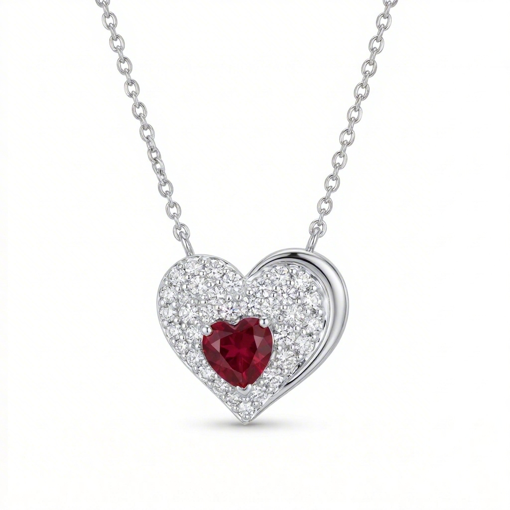 Street Luxury 0.8 Ct.tw Garnet Heart Round Cut S925 Silver Pendant Necklace - Image 4