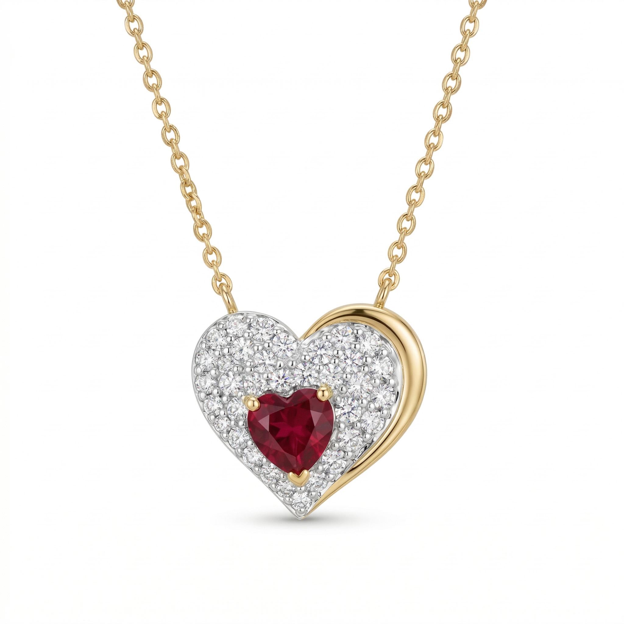 Street Luxury 0.8 Ct.tw Garnet Heart Round Cut S925 Silver Pendant Necklace