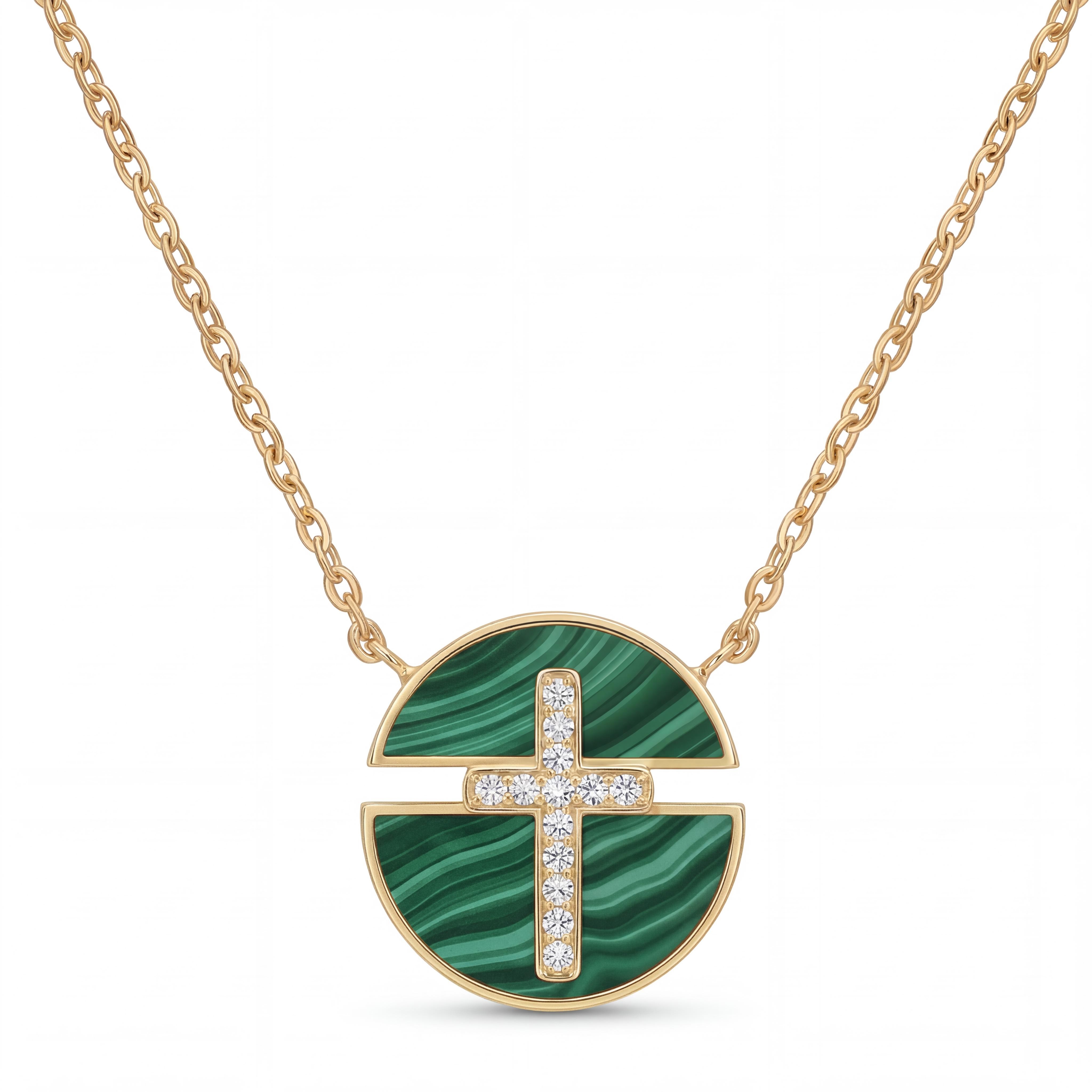 0.5 Ct.tw Malachite Cross Round Cut S925 Silver Pendant Necklace Moissanite