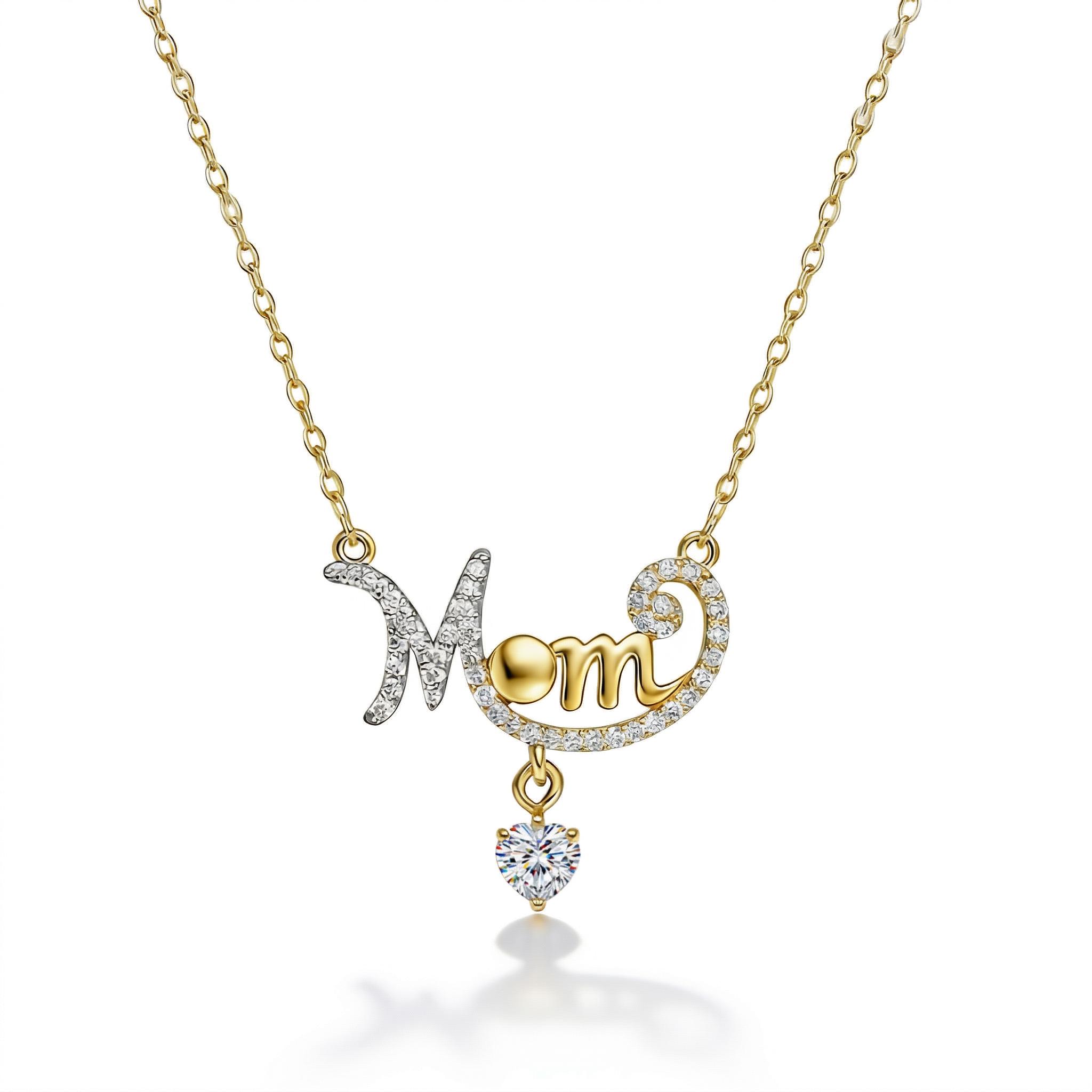 0.5 Ct.tw Mom With Heart Diamond S925 Silver Pendant Necklace Moissanite