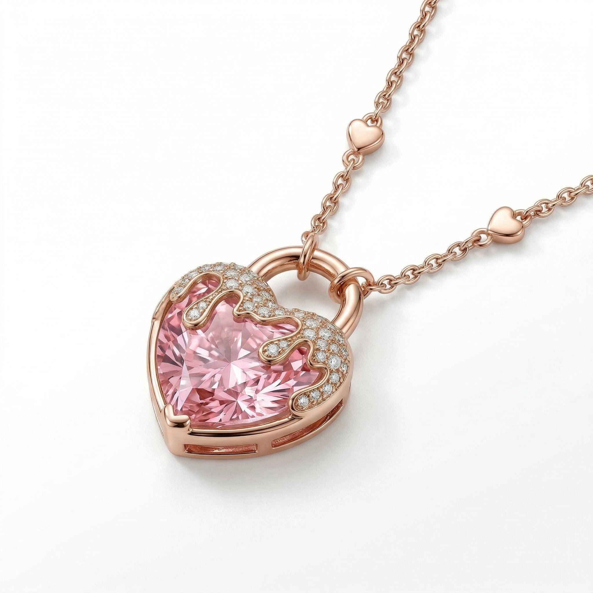 Street Luxury 5.3 Ct.tw Pink Heart Shaped Lock S925 Silver Pendant Necklace - Image 3