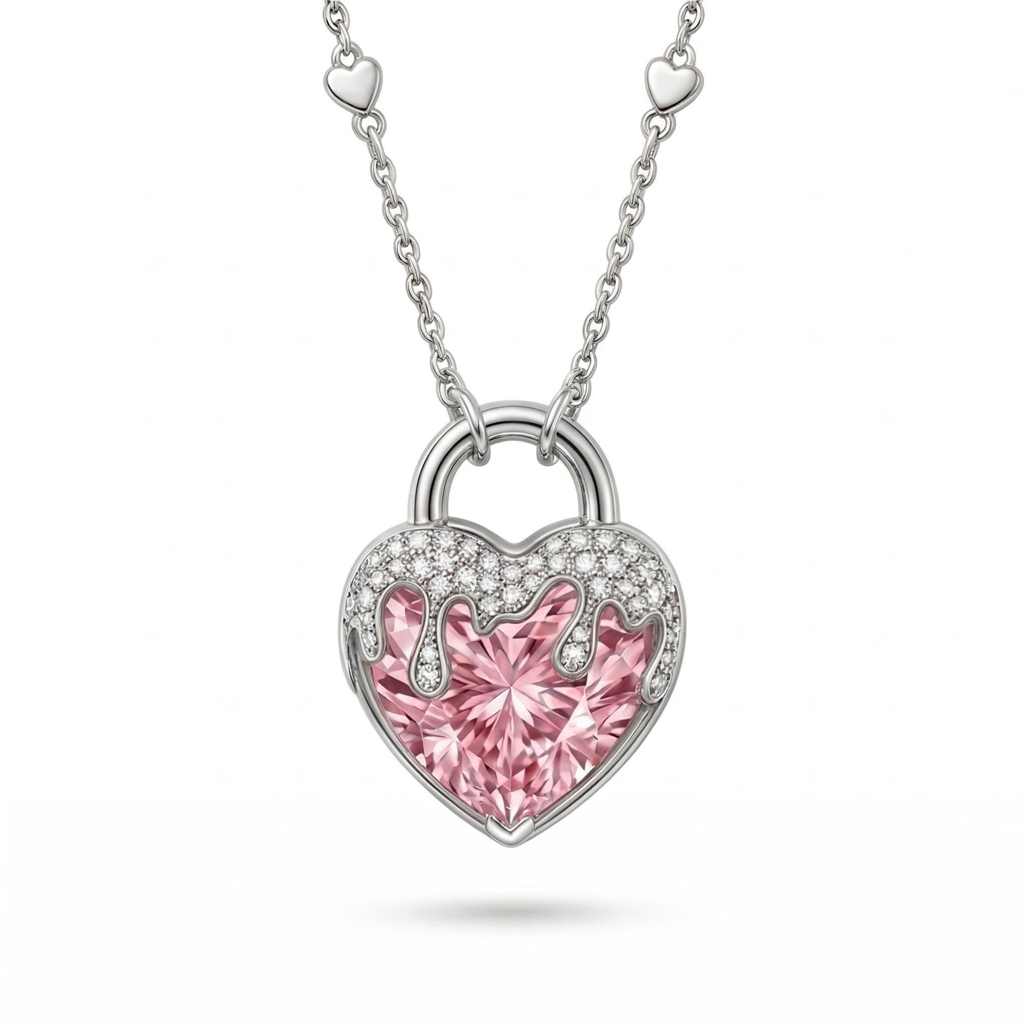 Street Luxury 5.3 Ct.tw Pink Heart Shaped Lock S925 Silver Pendant Necklace - Image 4