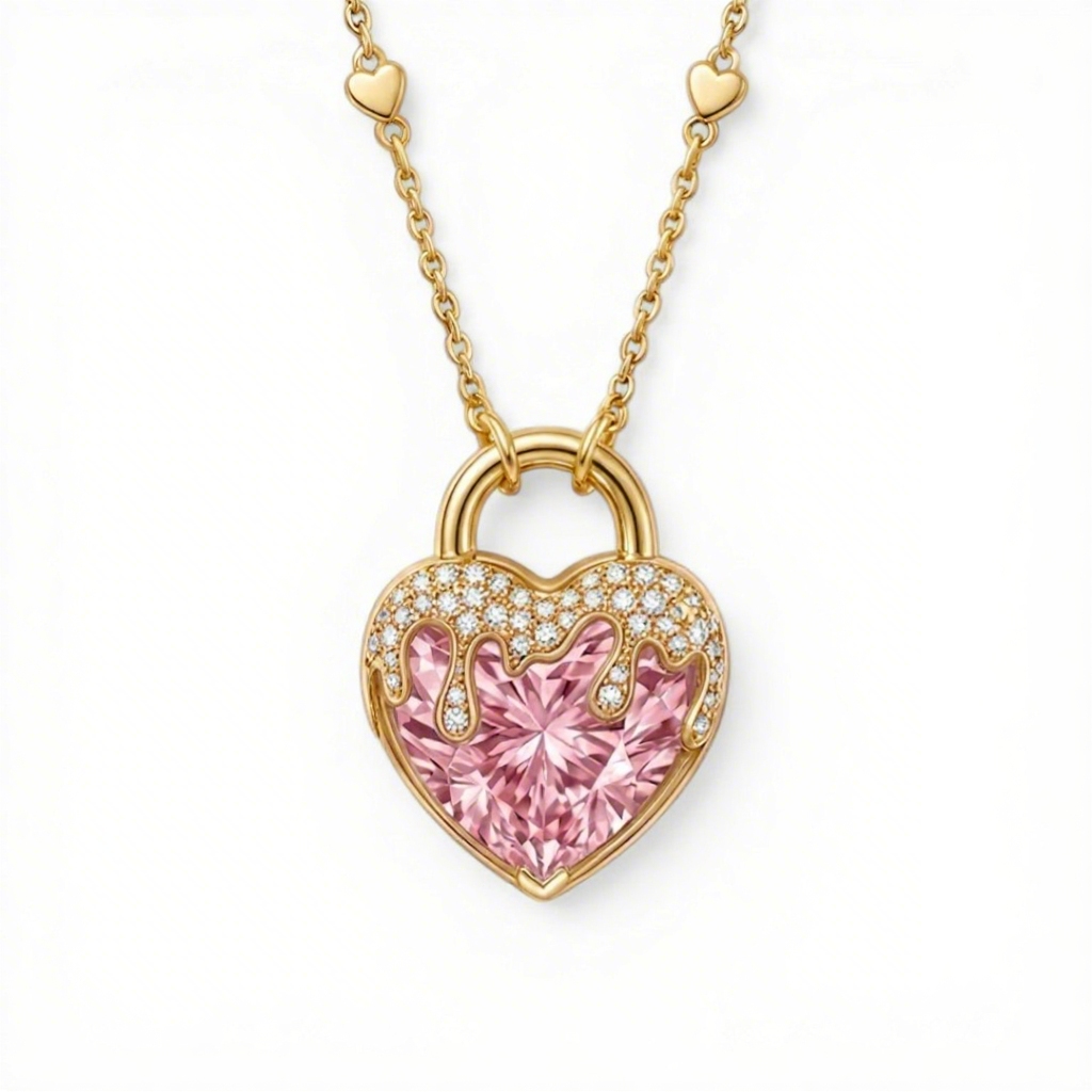 Street Luxury 5.3 Ct.tw Pink Heart Shaped Lock S925 Silver Pendant Necklace - Image 5