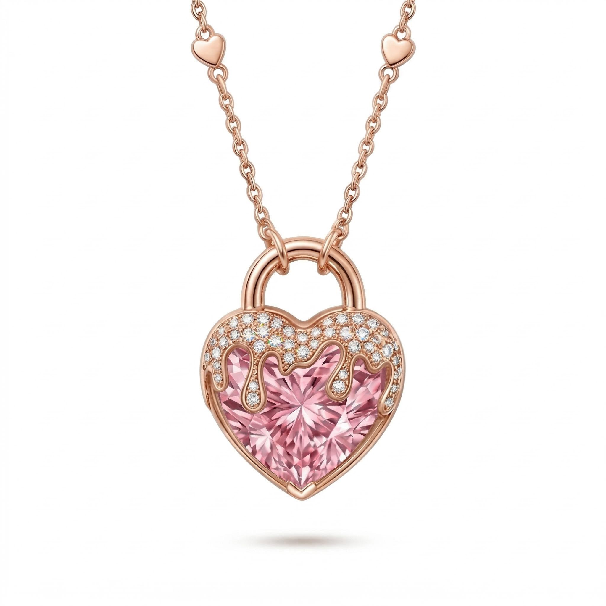 Street Luxury 5.3 Ct.tw Pink Heart Shaped Lock S925 Silver Pendant Necklace