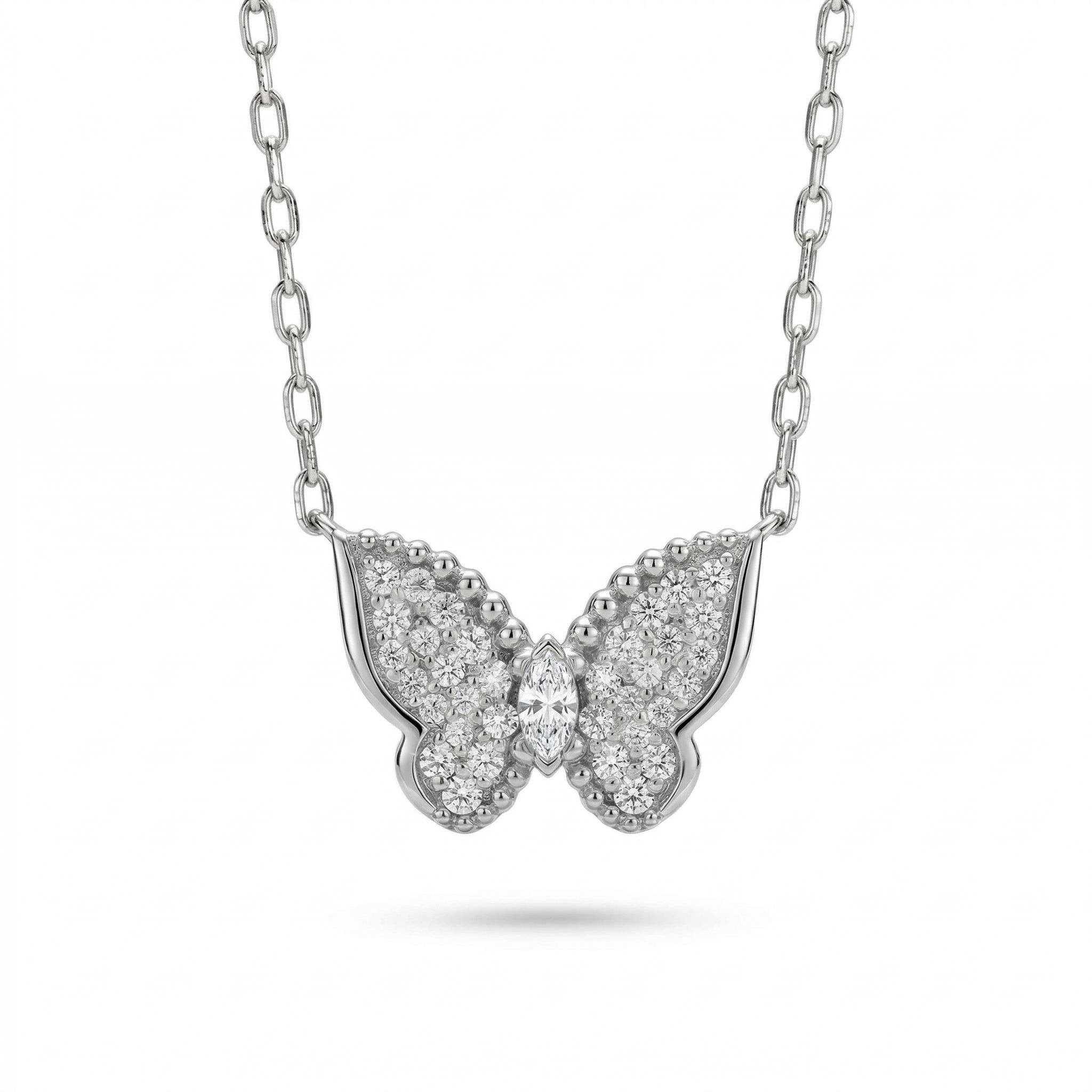 1.2 Ct.tw Sparkling Butterfly Marquise Cut S925 Silver Pendant Necklace - Image 5