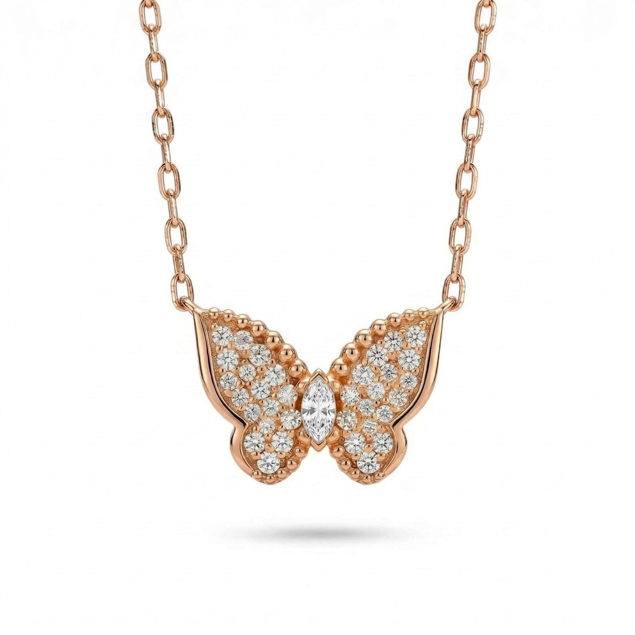 1.2 Ct.tw Sparkling Butterfly Marquise Cut S925 Silver Pendant Necklace - Image 6