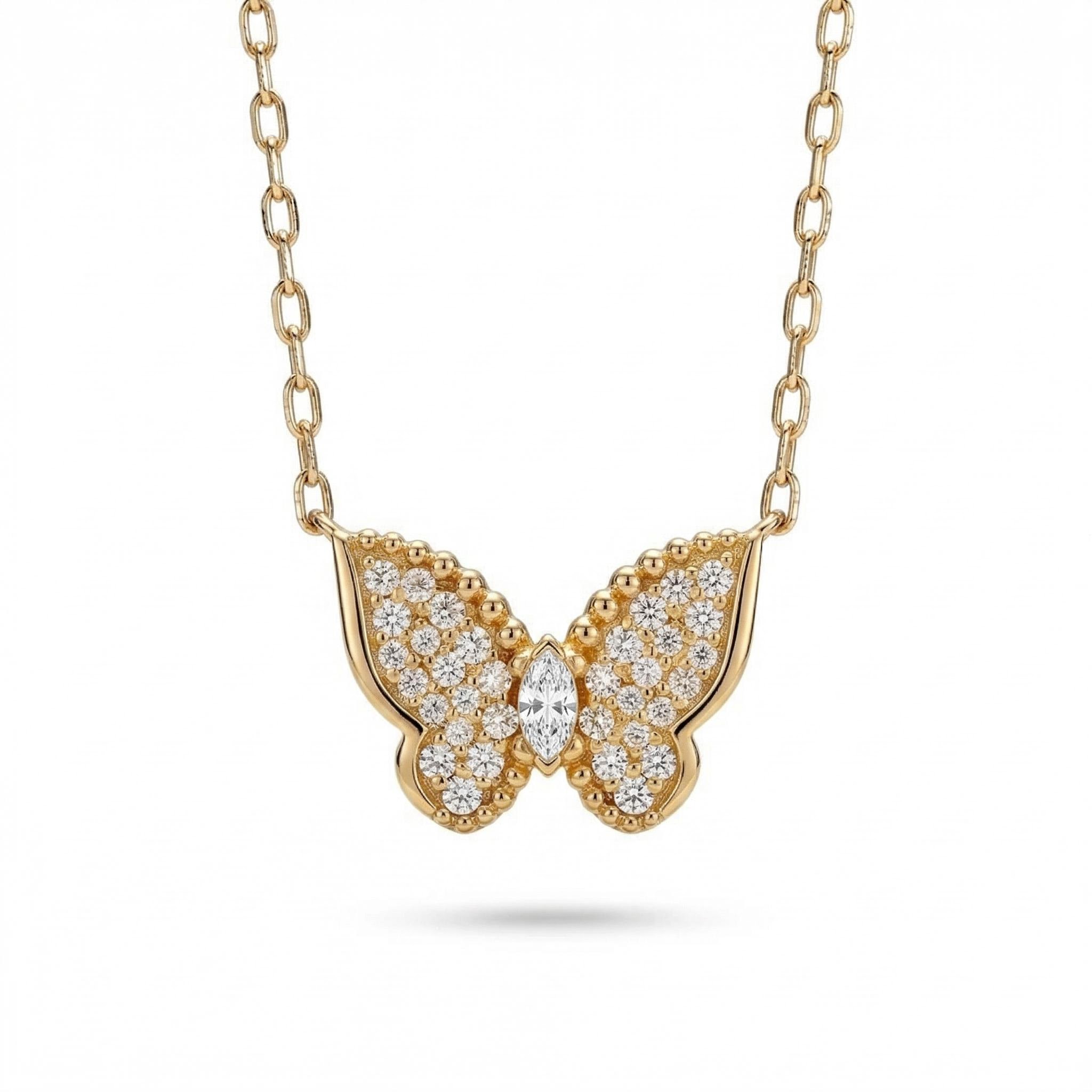 1.2 Ct.tw Sparkling Butterfly Marquise Cut S925 Silver Pendant Necklace