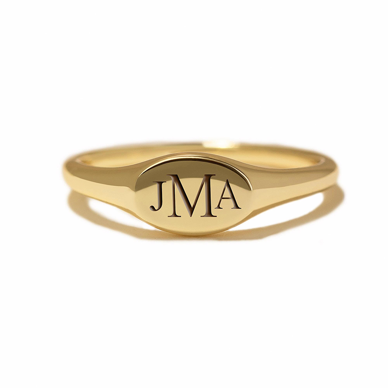 Engraved Monogram Oval Signet Ring Bold Statement Style With Street Luxury - Image 4