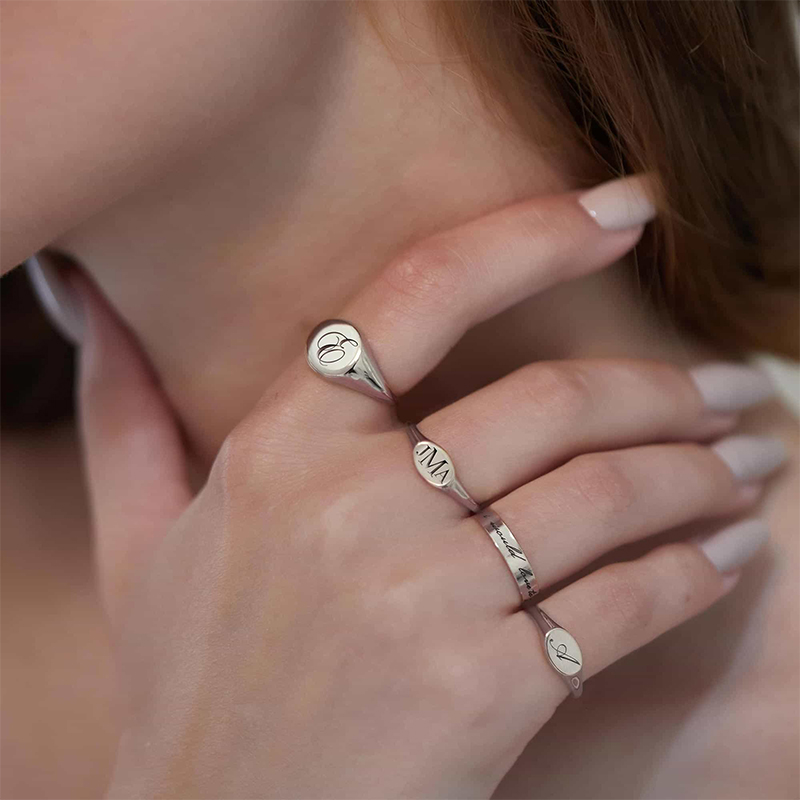 Engraved Monogram Oval Signet Ring Bold Statement Style With Street Luxury - Image 6