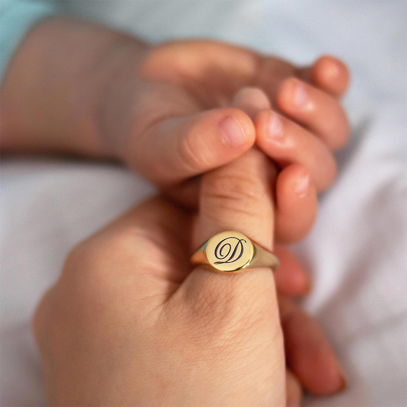 Round Initial Signet Ring Bold Statement Style With Street Luxury - Image 3