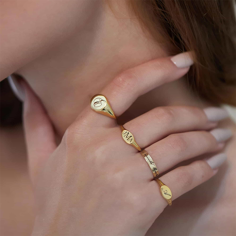 Round Initial Signet Ring Bold Statement Style With Street Luxury - Image 4