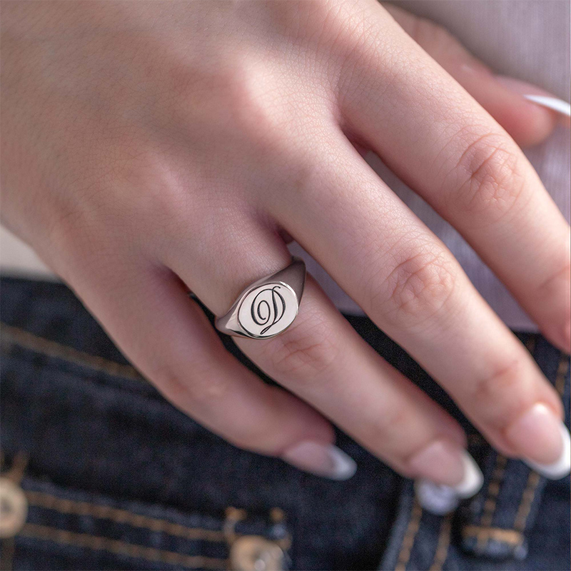 Round Initial Signet Ring Bold Statement Style With Street Luxury - Image 6
