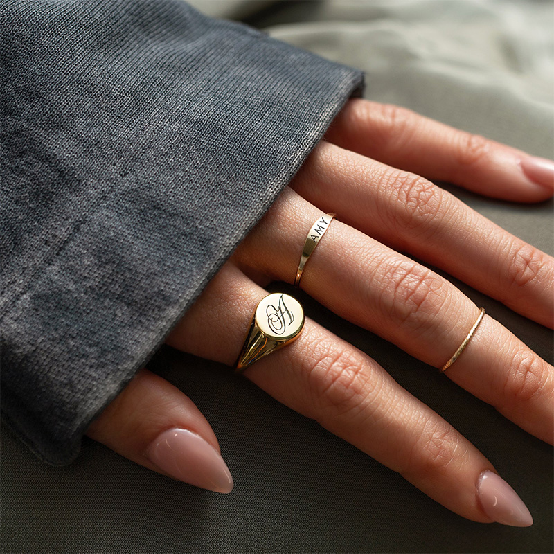 Round Initial Signet Ring Bold Statement Style With Street Luxury - Image 7