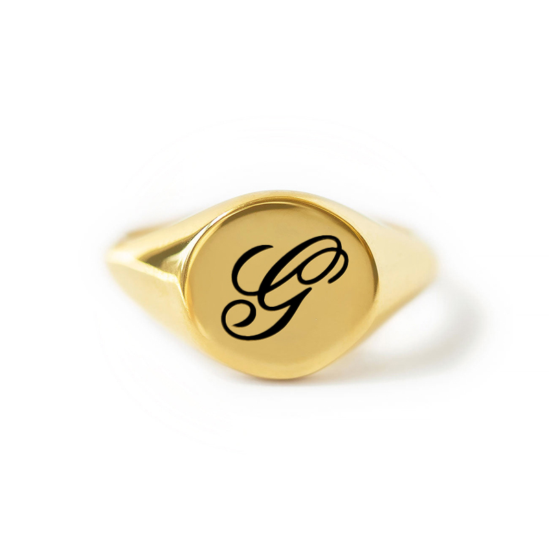 Round Initial Signet Ring Bold Statement Style With Street Luxury