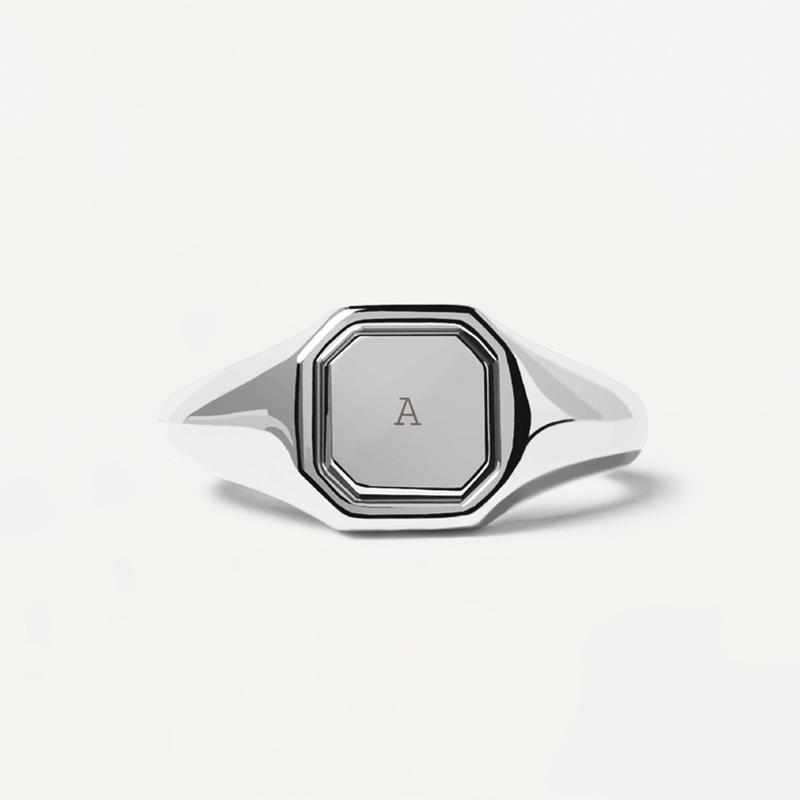 Engraved Initial Octagon Ring Bold Statement Style With Street Luxury - Image 4