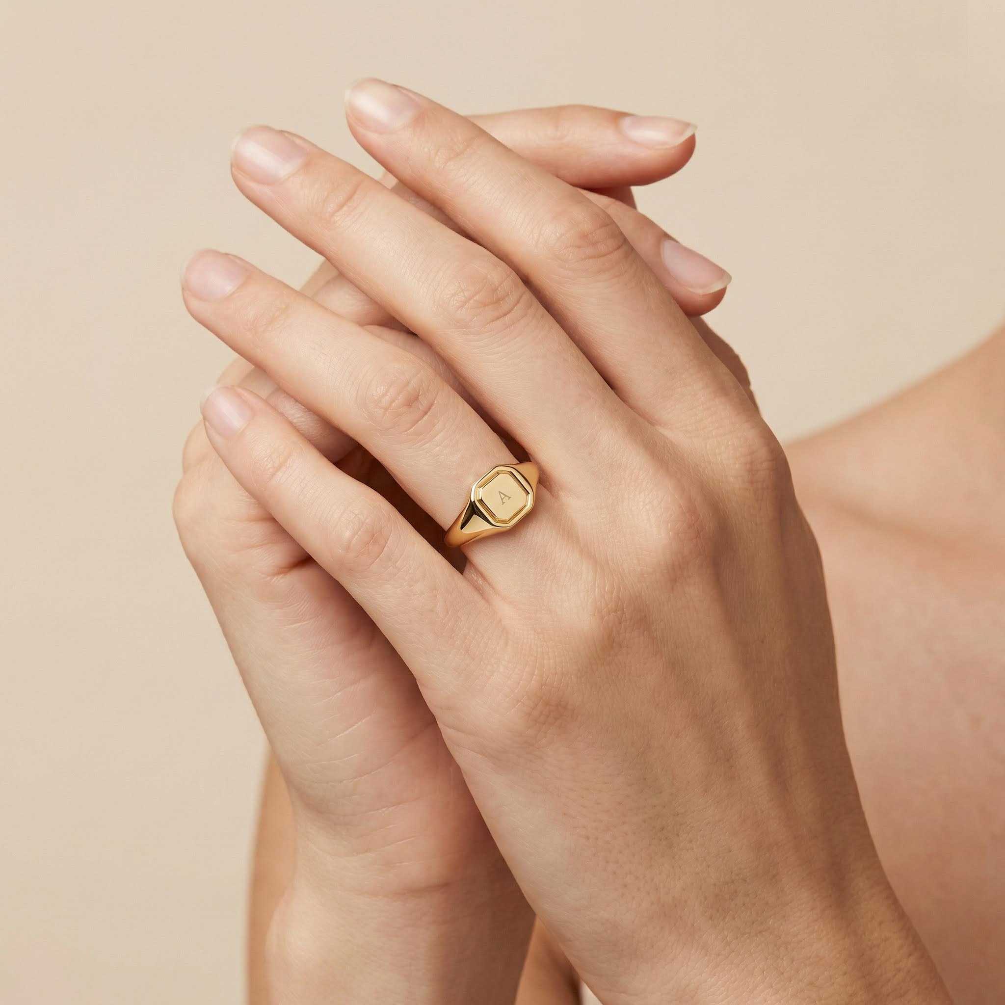 Engraved Initial Octagon Ring Bold Statement Style With Street Luxury - Image 6
