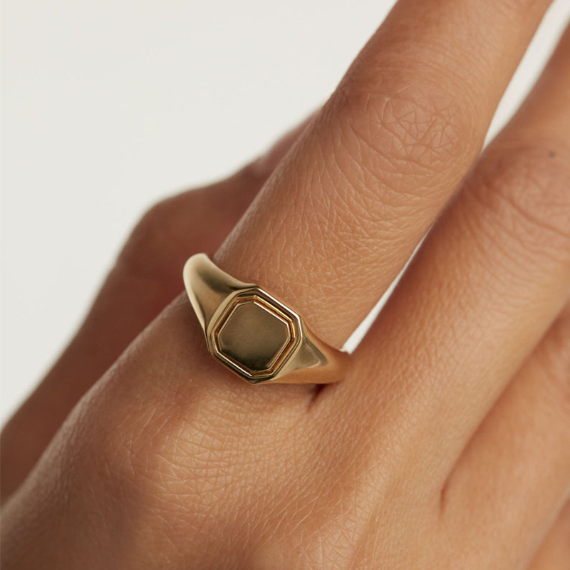 Engraved Initial Octagon Ring Bold Statement Style With Street Luxury - Image 7