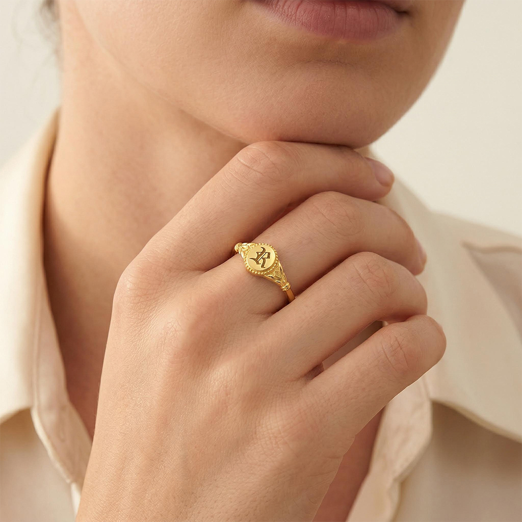 Vintage Gothic Initial Signet Ring Bold Statement Style With Street Luxury - Image 3
