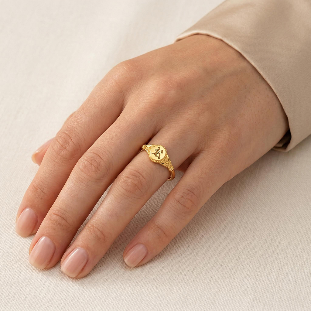 Vintage Gothic Initial Signet Ring Bold Statement Style With Street Luxury - Image 5