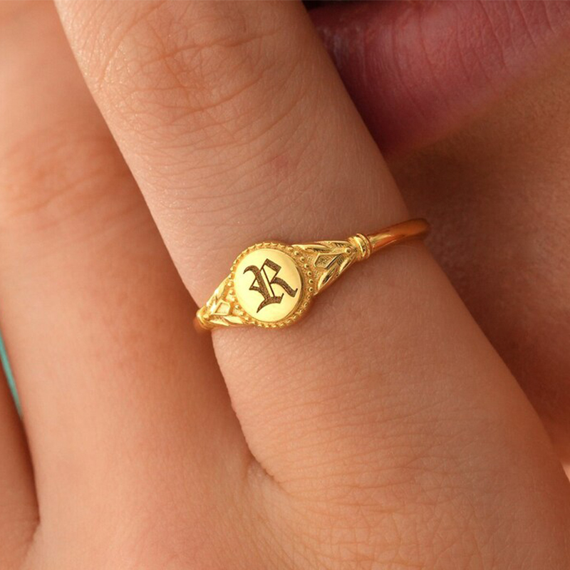 Vintage Gothic Initial Signet Ring Bold Statement Style With Street Luxury - Image 6