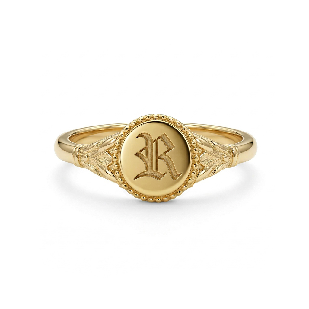 Vintage Gothic Initial Signet Ring Bold Statement Style With Street Luxury