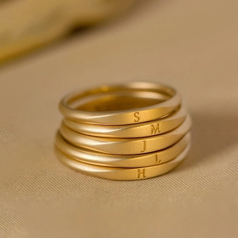 Engraved Letters Frosted Stacked/couple Ring - 1pcs With Bold Premium Edge - Image 6