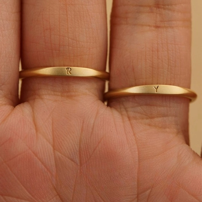 Engraved Letters Frosted Stacked/couple Ring - 1pcs With Bold Premium Edge - Image 7