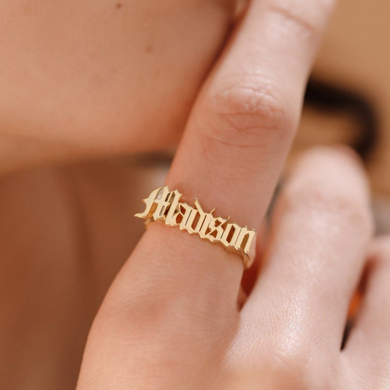 Old English Name Ring Bold Statement Style With Street Luxury - Image 5