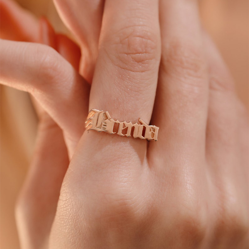 Old English Name Ring Bold Statement Style With Street Luxury - Image 7