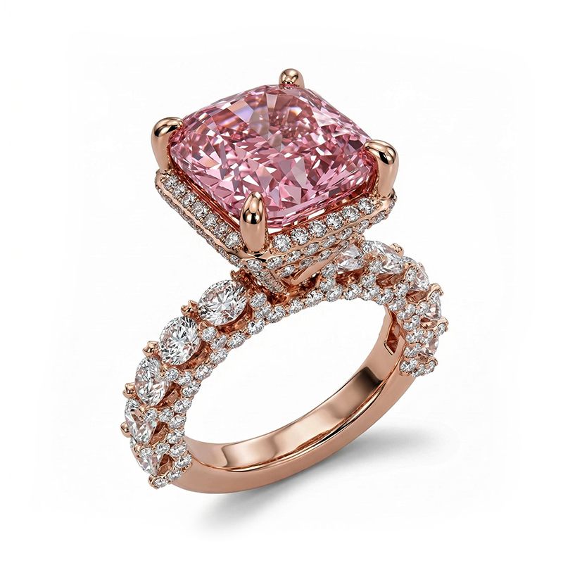 15.19ct. Tw. Cushion Cut Diamond Morganite Engagement Ring Iced Out - Image 5