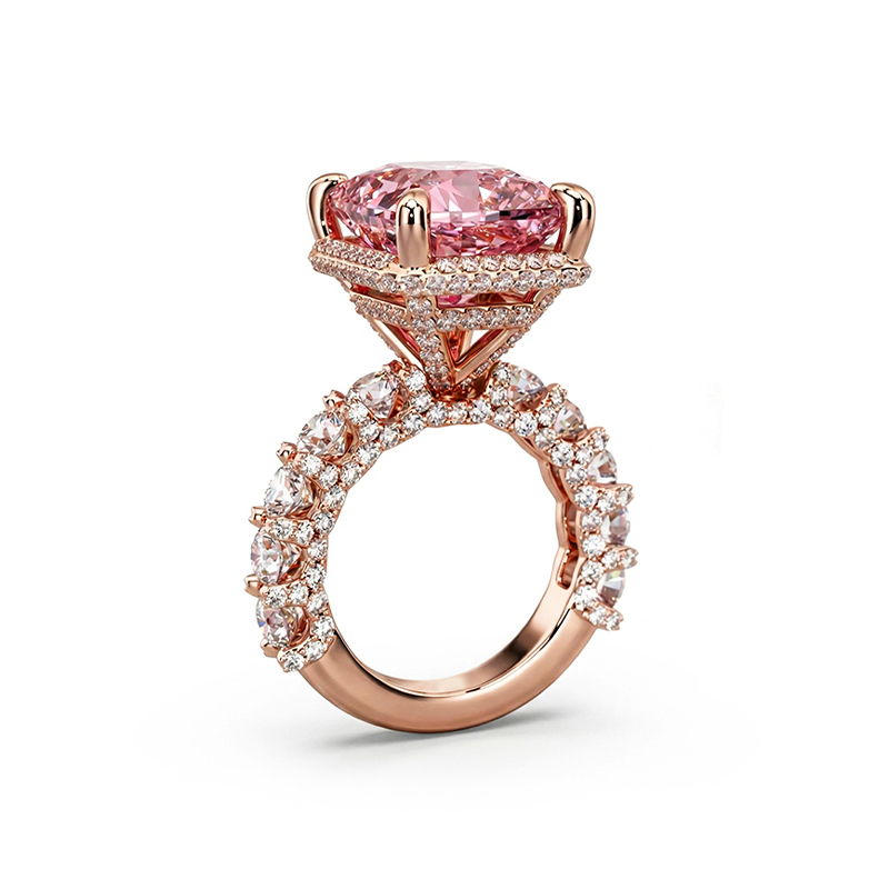 15.19ct. Tw. Cushion Cut Diamond Morganite Engagement Ring Iced Out