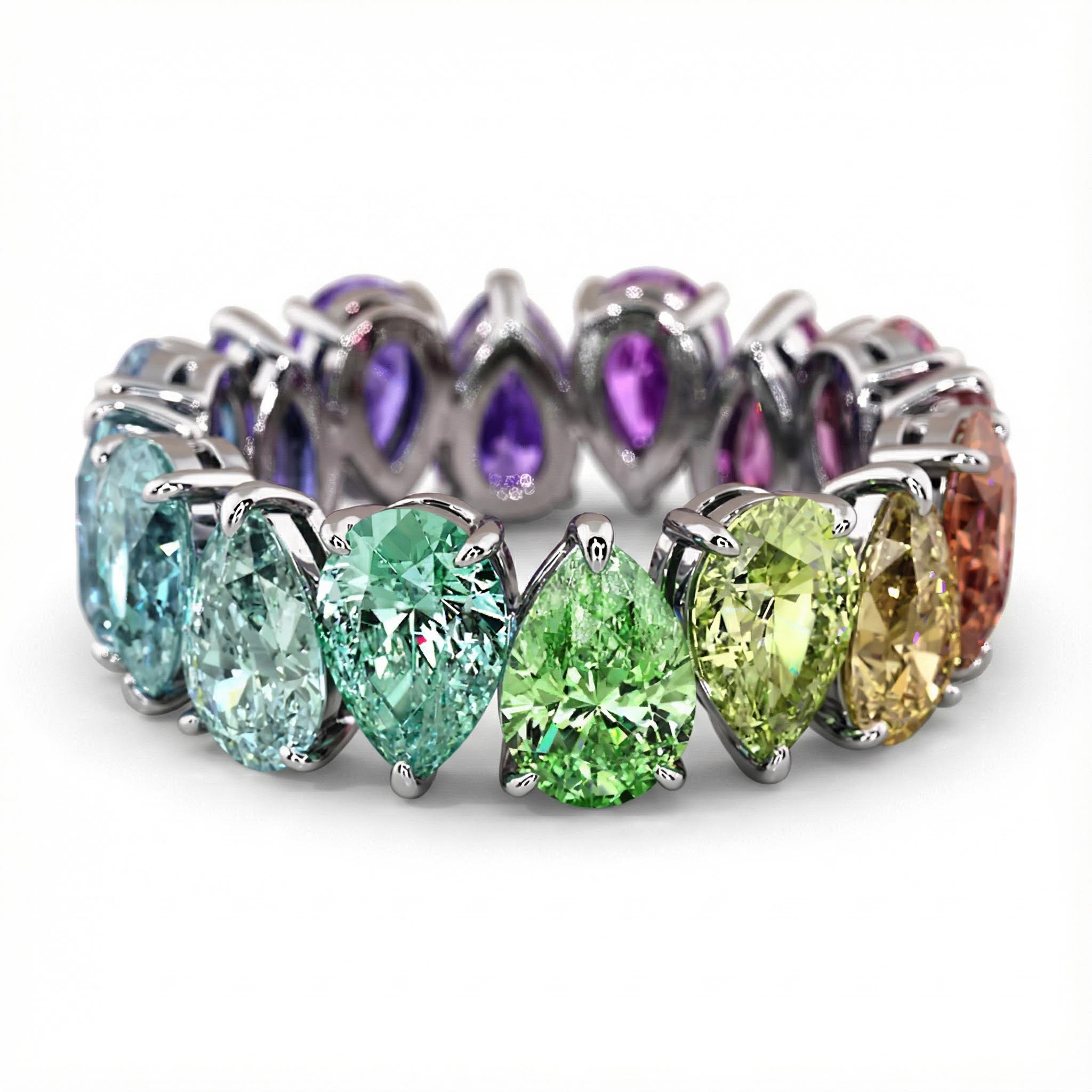 Pear Cut Rainbow Sapphire Eternity Band Ring With Street Luxury Shine - Image 5