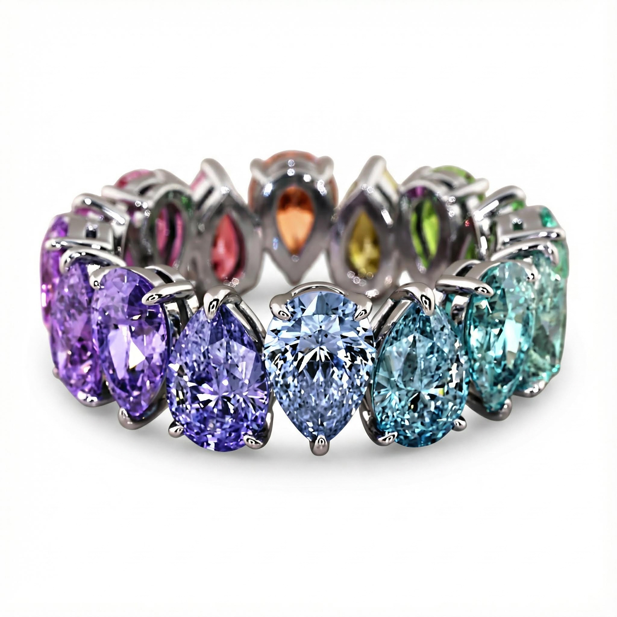 Pear Cut Rainbow Sapphire Eternity Band Ring With Street Luxury Shine - Image 6