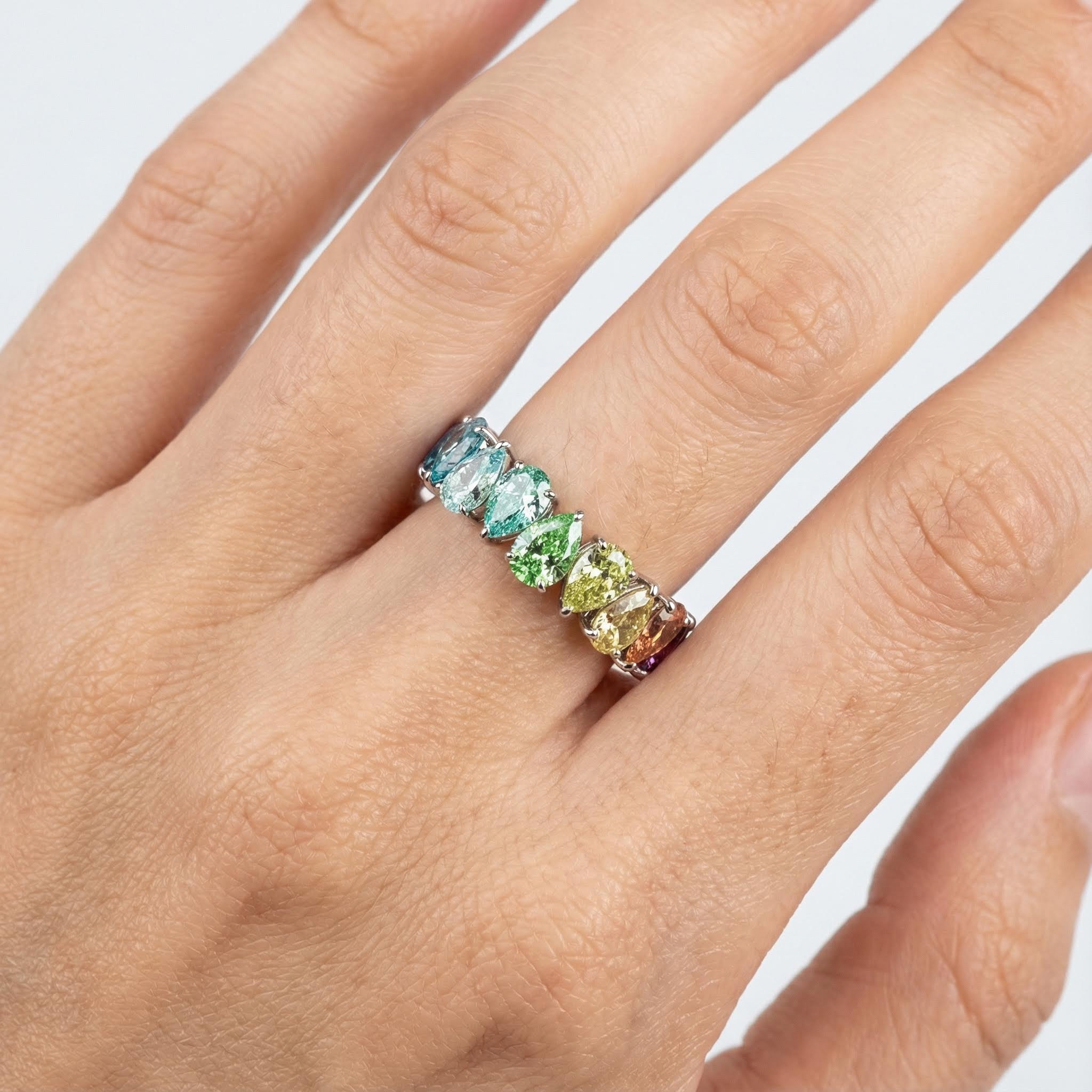 Pear Cut Rainbow Sapphire Eternity Band Ring With Street Luxury Shine - Image 7