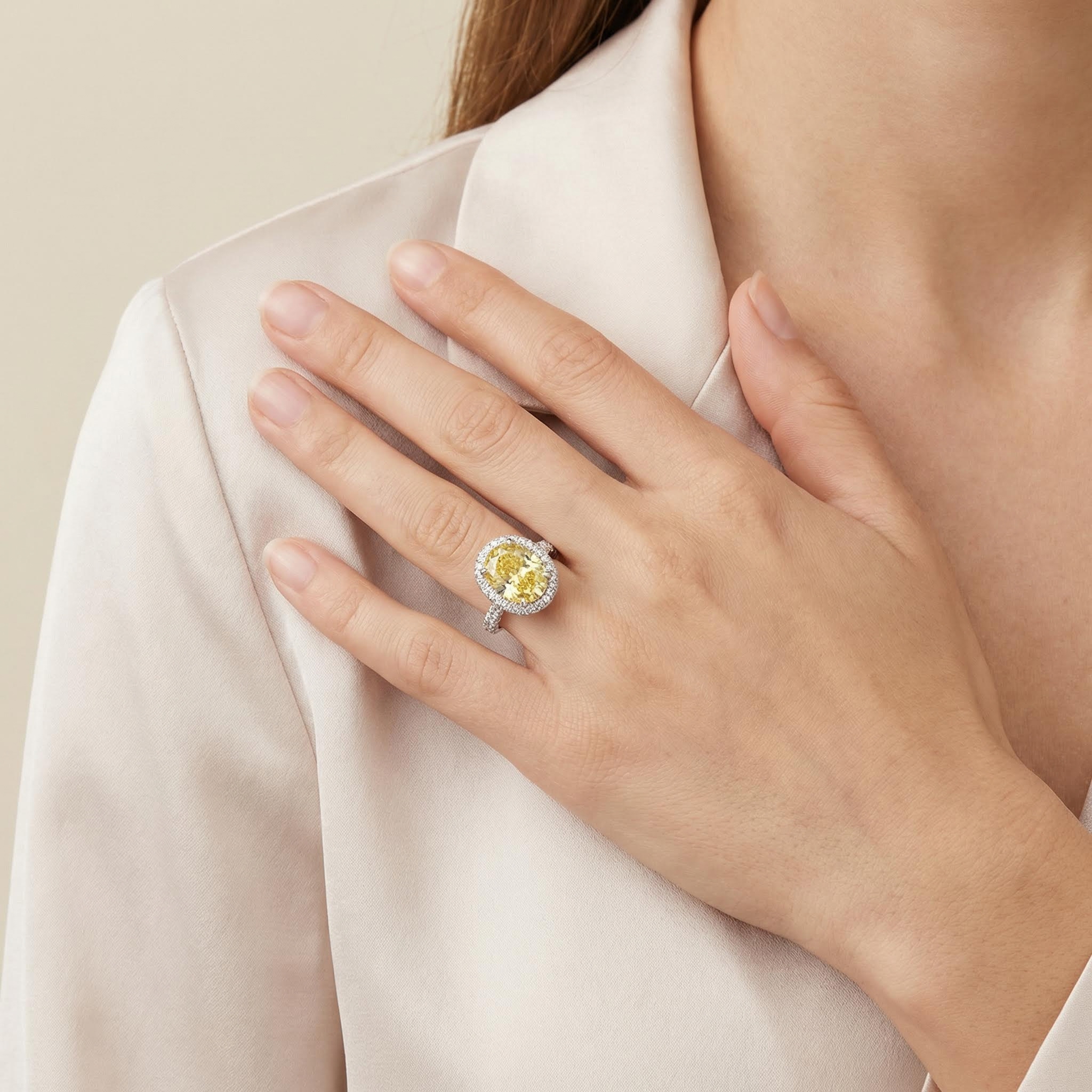 4.5ct Fancy Yellow /emerald Oval Cut Halo Pave Engagement Ring Iced Out - Image 3
