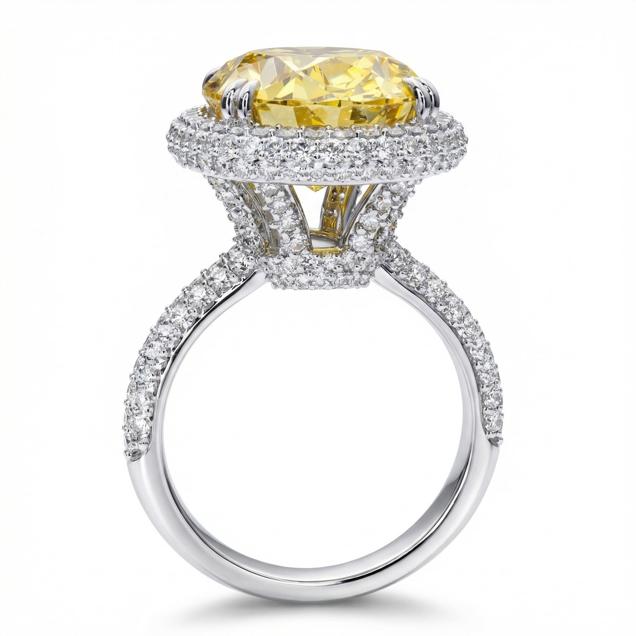 4.5ct Fancy Yellow /emerald Oval Cut Halo Pave Engagement Ring Iced Out - Image 6