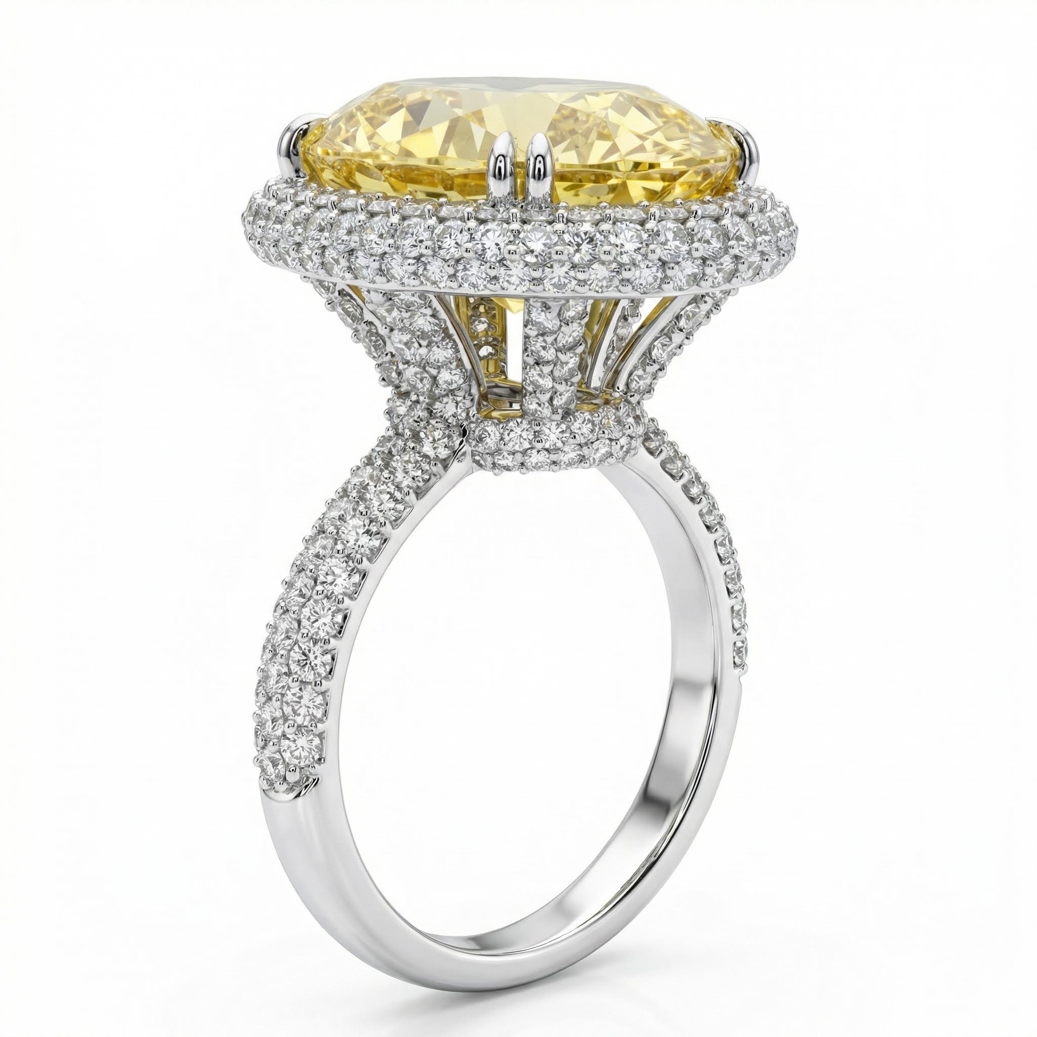 4.5ct Fancy Yellow /emerald Oval Cut Halo Pave Engagement Ring Iced Out - Image 8