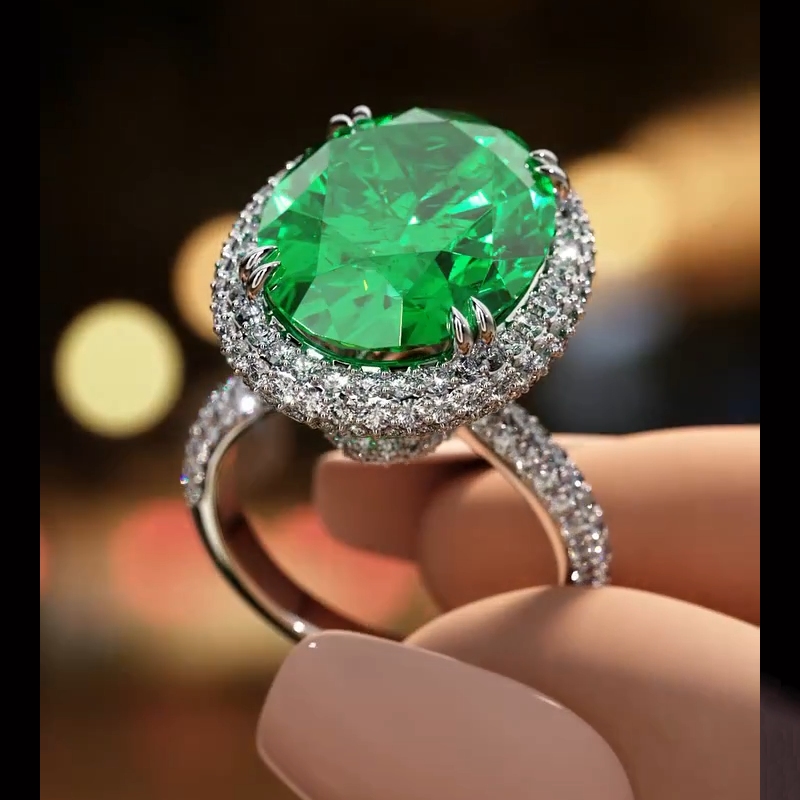4.5ct Fancy Yellow /emerald Oval Cut Halo Pave Engagement Ring Iced Out - Image 9