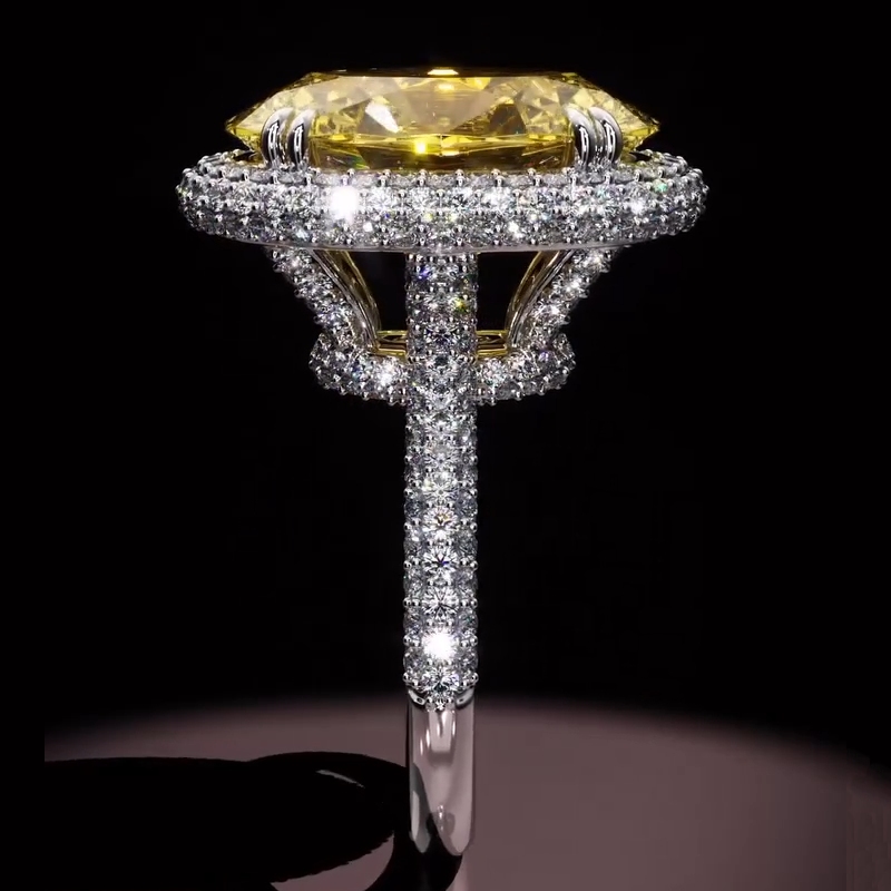 4.5ct Fancy Yellow /emerald Oval Cut Halo Pave Engagement Ring Iced Out - Image 10