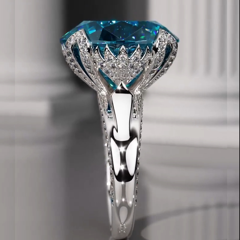 Stunning 5ct Oval Aquamarine Engagement Ring With Street Luxury Shine - Image 5