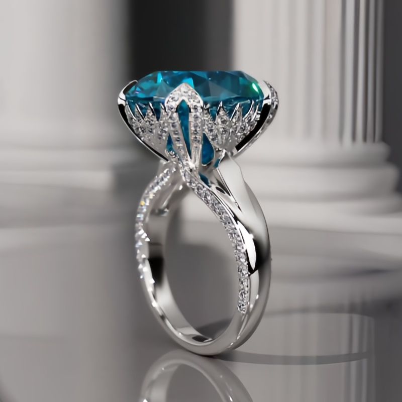 Stunning 5ct Oval Aquamarine Engagement Ring With Street Luxury Shine