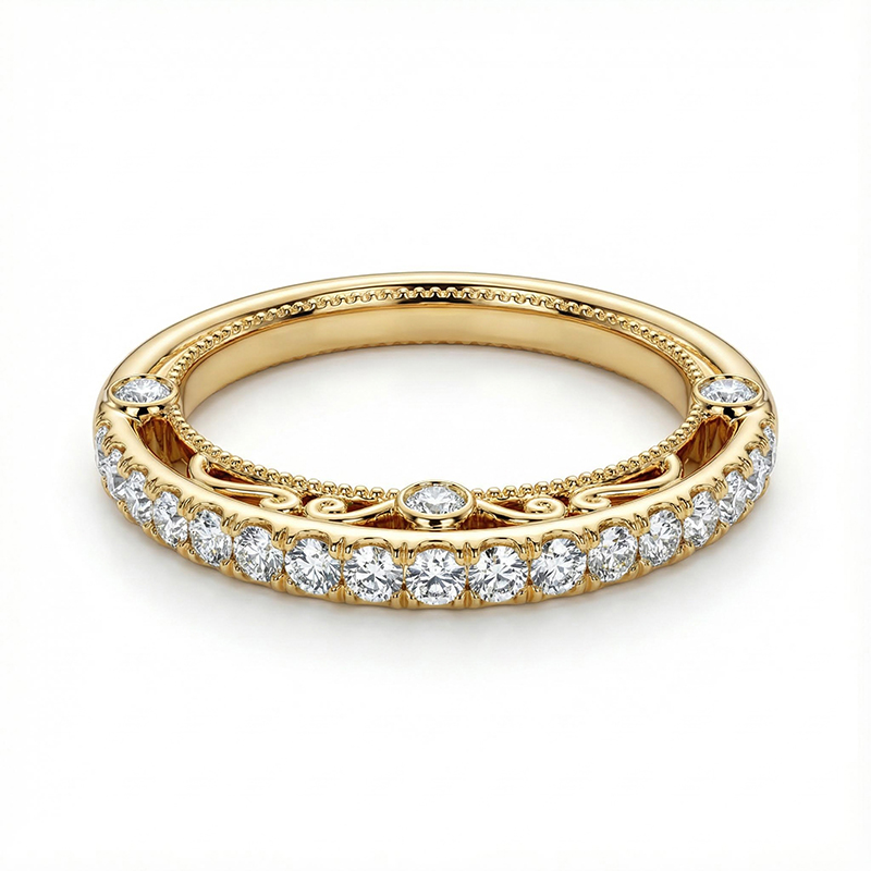 0.58ct. Tw. Vintage Patterned Round Cut Wedding Band Ring - Image 4