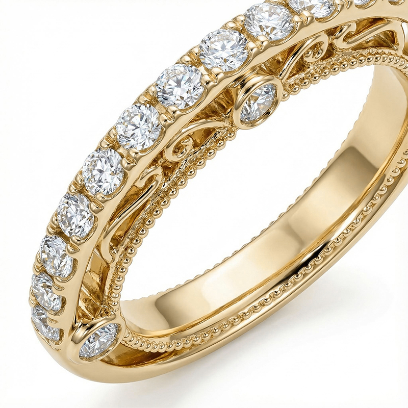 0.58ct. Tw. Vintage Patterned Round Cut Wedding Band Ring - Image 5