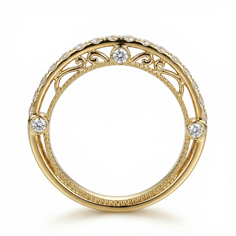 0.58ct. Tw. Vintage Patterned Round Cut Wedding Band Ring - Image 6